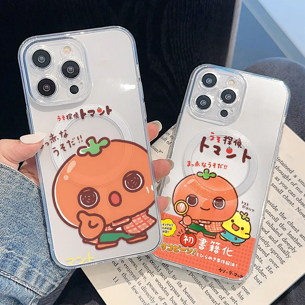 Cute Cartoon Tomato New Magnetic Phone Case For Samsung Galaxy S25 S24 S23 S22 S21 S20 FE Edge Plus Ultra 5G Soft Clear Cover
