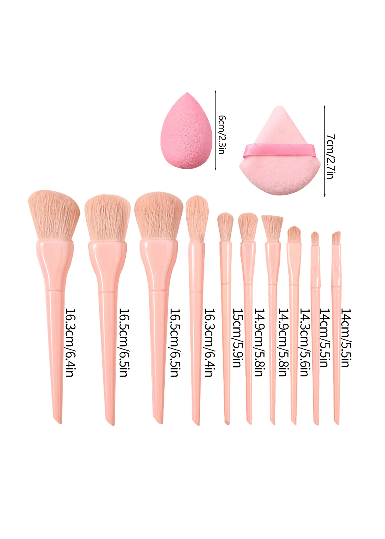 16PCS 10 makeup brushes set of beginner makeup tools +6pcs sponge set, triangular powder puff, do not eat powder makeup eggs