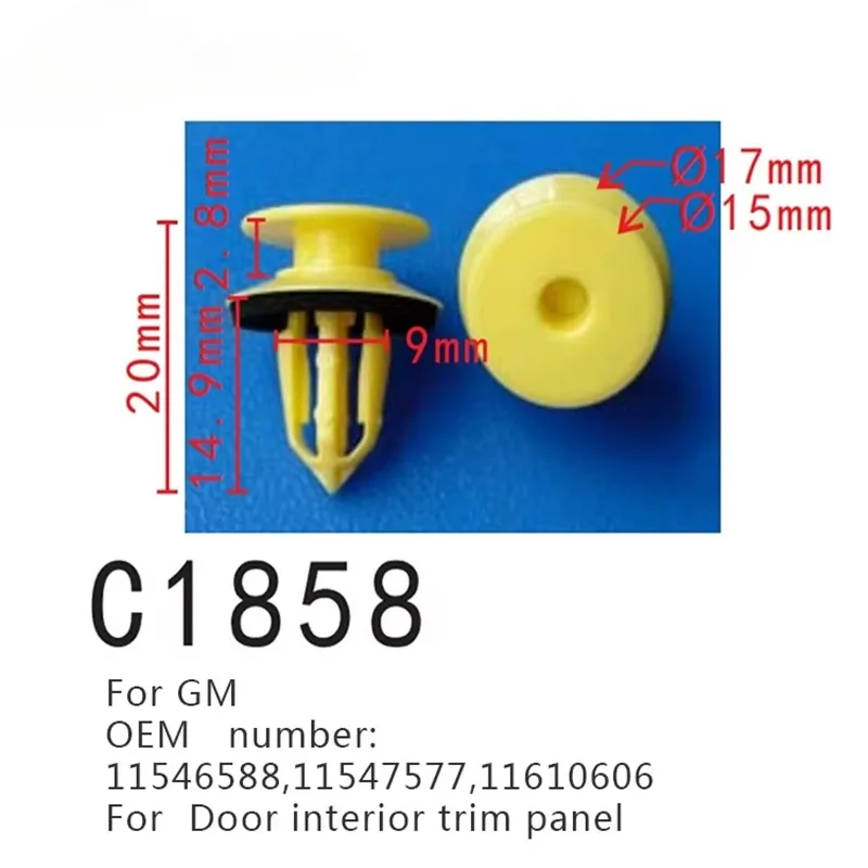100 pcs Door Panel Retainer Clips With Sealer For GM Buick Encore Cadillac ATS Chevrolet GMC 11546588,11547577,11610606 C1858