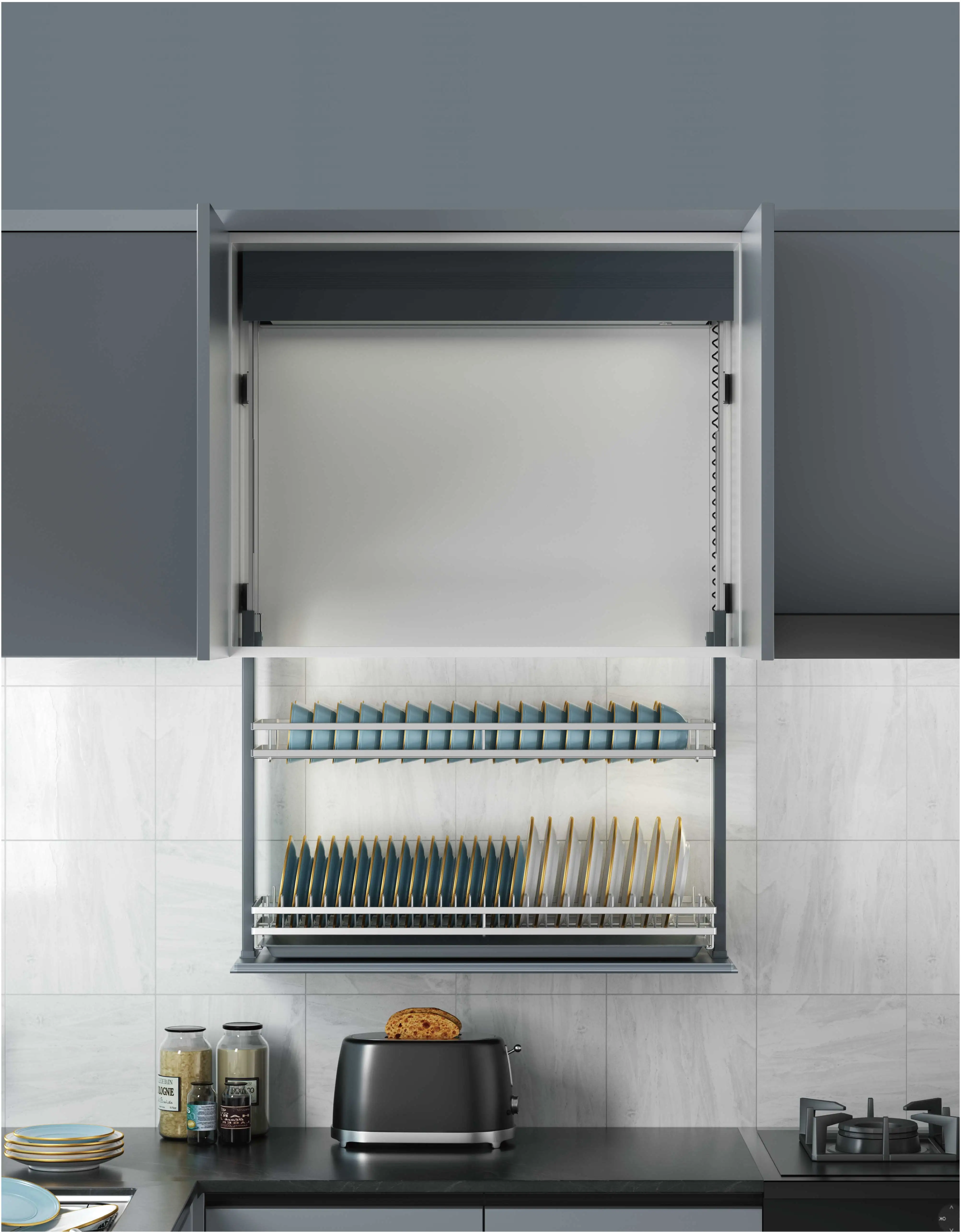 الذكية بهار بمحركات اكسسوارات المطبخ خزانة رفع سلة ذكي تخزين الرف المطبخ سلة قابلة للسحب مصعد #4