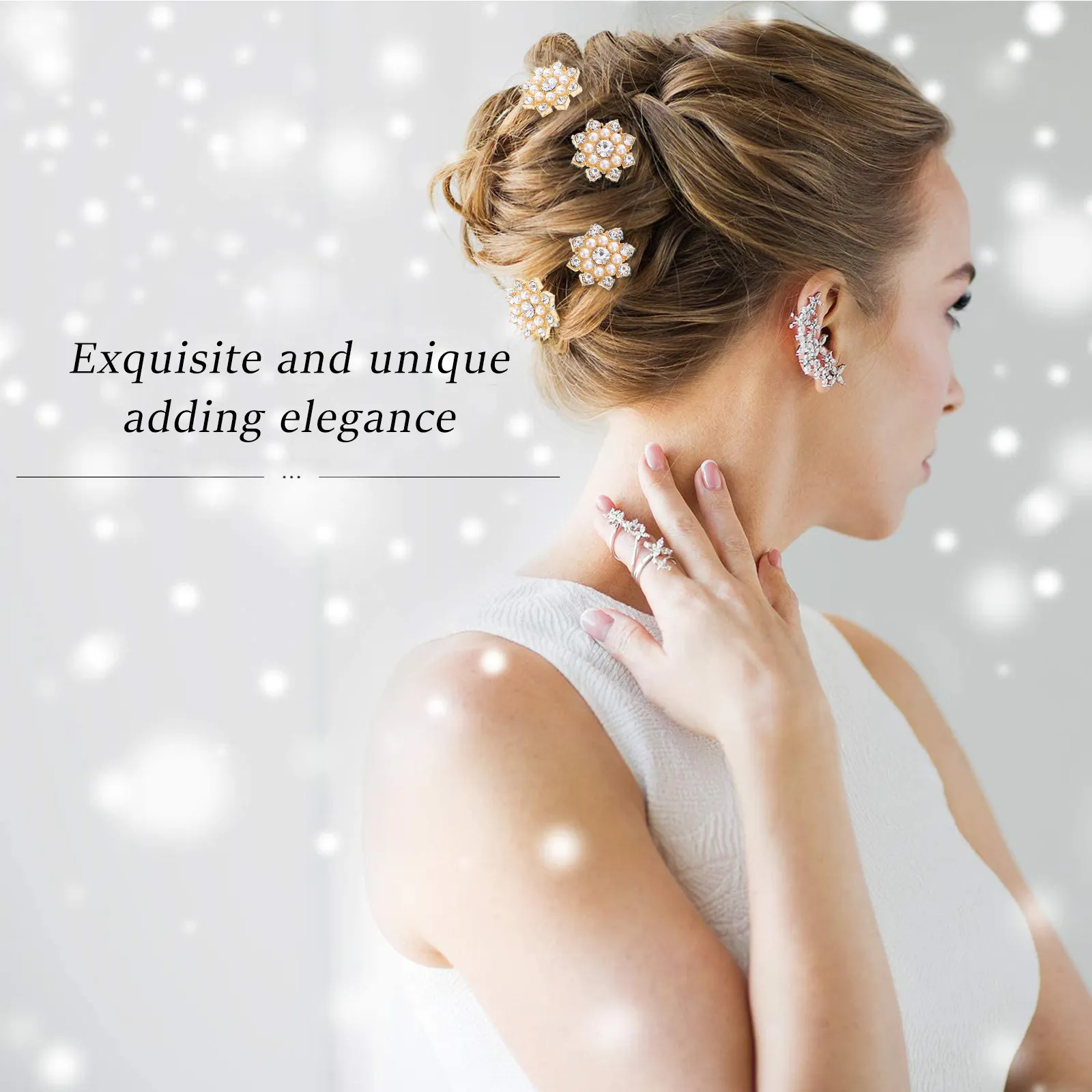 50Pcs Creative Snowflake Crystal Pearl DIY Jewelry Making Accessories Alloy Decor for Hair Clips Phone Cases Bags Craft Supplies