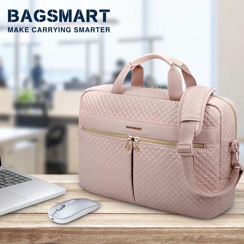 Bagsmart bolsa para laptop feminina, bolsa para notebook de 15.6 17.3 polegadas para macbook air pro 13 15, bolsa para computador, pasta de trabalho