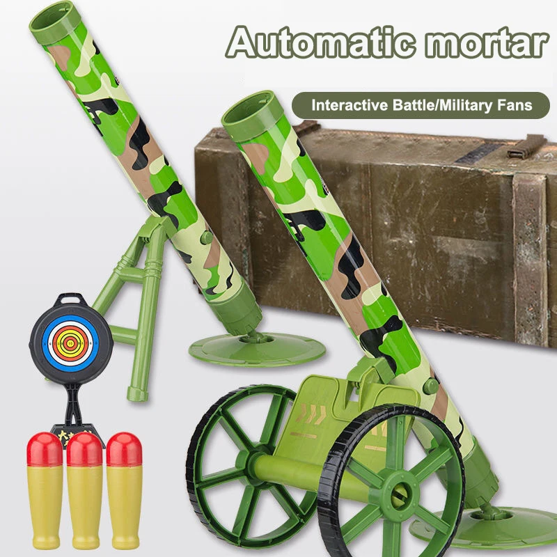 Juego de mortero de simulación para niños, pistola con ruedas, montaje, tiro automático, cañón italiano, juguete para niños, regalo de cumpleaños