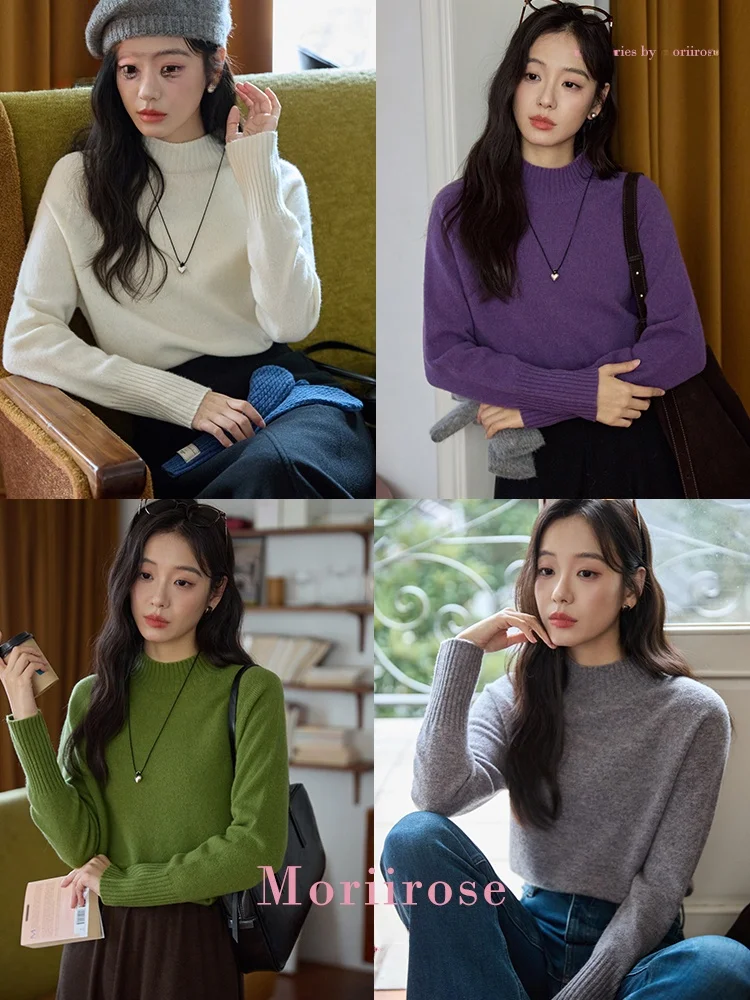 

Женский вязаный шерстяной свитер Moriirose с высоким воротником, полностью шерстяной базовый слой, зимний топ для ношения под одеждой