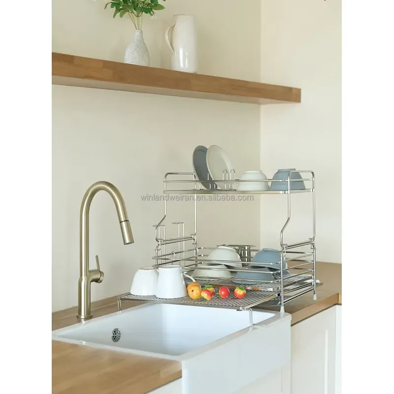 Stainless Steel Vertical Dish Rack Double Layer Foldable Kitchen Organizer Eco Friendly Plate Storage Stand 2024 New Design