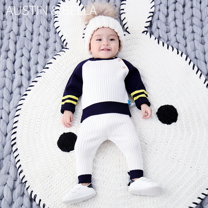 2024 Korea Toddler Baby Clothing Sets for Infant Baby Boys Clothes Set Comfortable Striped Knitted Sweater+Pant 2pcs Outfit Suit