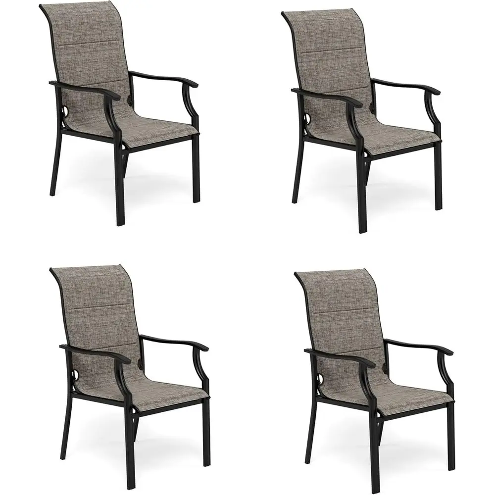 

4-Piece Padded Textilene Outdoor Dining Set, High-Back Sling Chairs for Patio, Garden, Grey