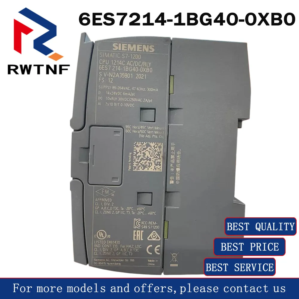 

Новый оригинальный модуль ПЛК SIEMENS 6ES7214-1BG40-0XB0 S7-1200, 100% оригинальный, в наличии на складе