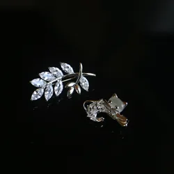 Fashion feather CZ Brooch flower trendy cubic zirconia rhinestone floral pins and brooches for women clothes pins metal