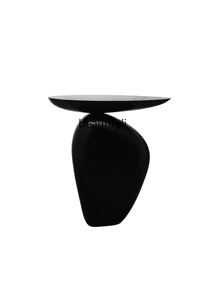 A48 Small Coffee Table Black Pebble Retro Style Sofa Side Living Room Solid Wood Home Corner Table