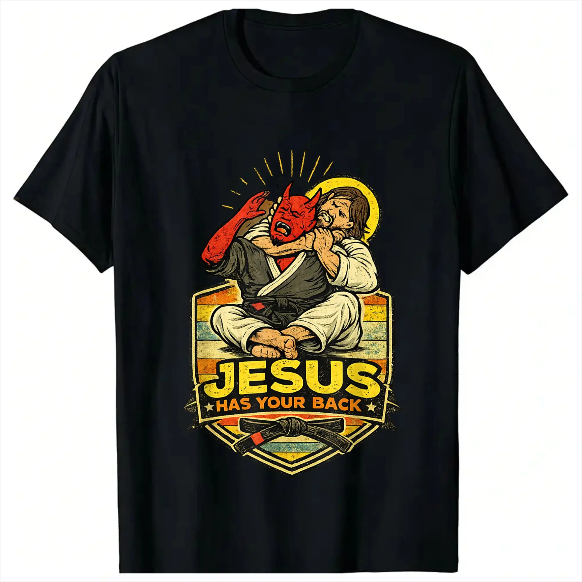 Jesus Has Your Back Jiu Jitsu Christian T Shirt Beach  Harajuku T Shirts Couple Cotton Oversized Clothing Short-Sleeved Tshirt