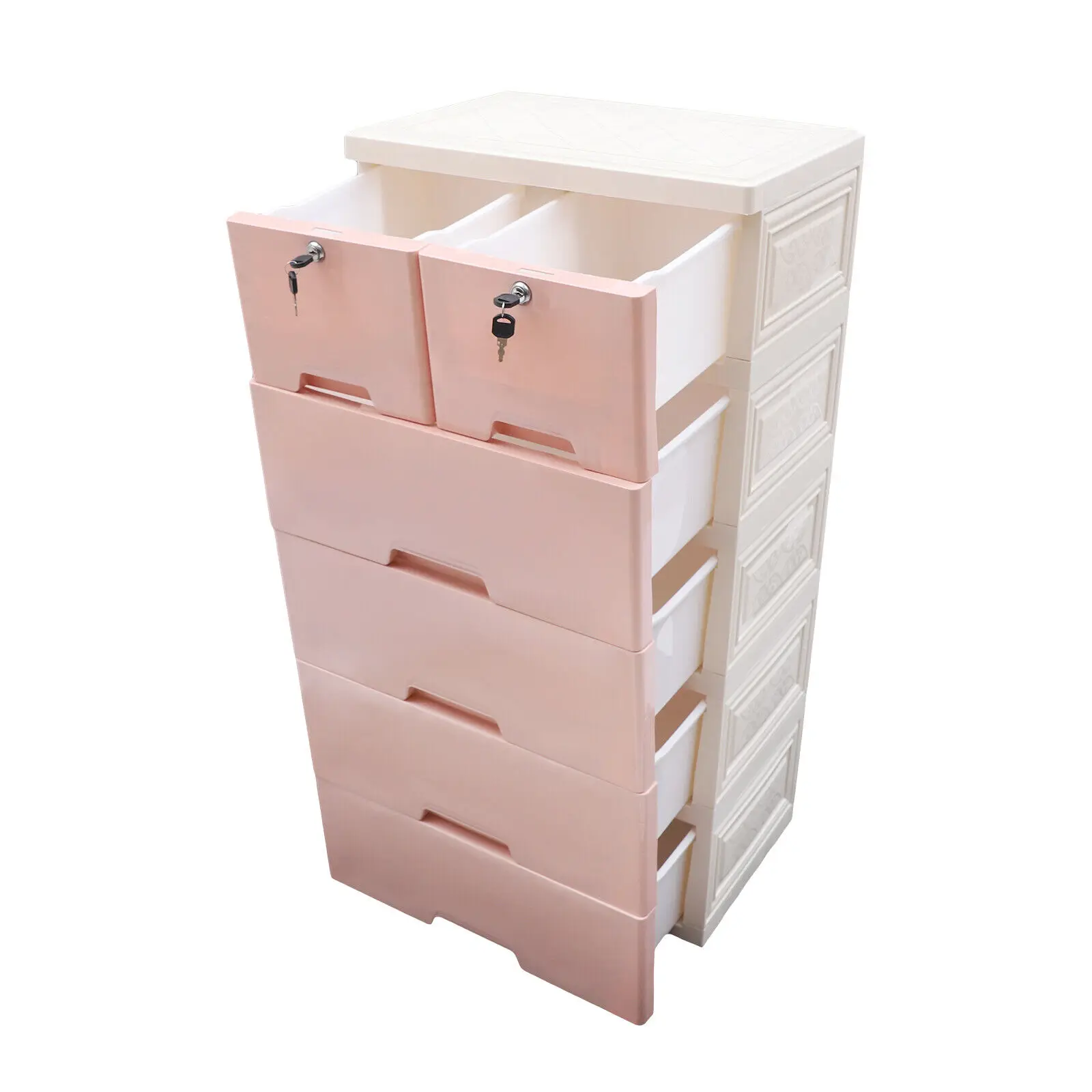 Meuble de Rangement Rose Commode en Plastique, Meuble de Chambre à Coucher, 6 MELPlastic