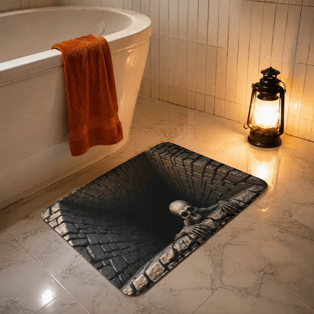 Scary Halloween Optical Illusion Rug Non-Slip Quick Dry Bathroom Carpet Abrasion-Resistant Water-Absorbing Door Rug Bedroom