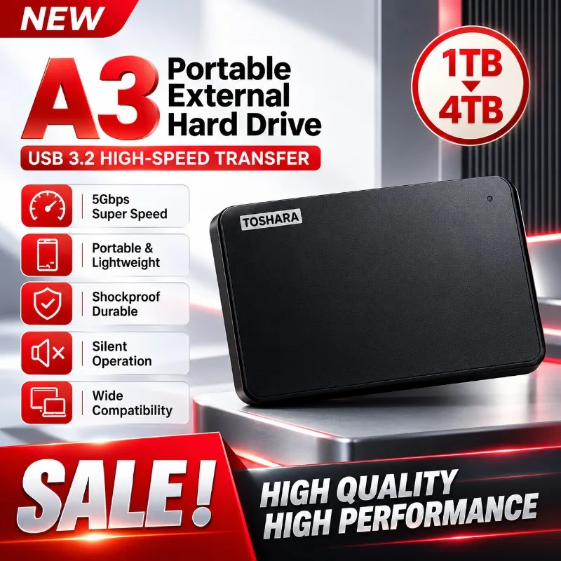 A3 SSD Portable Hard Drive 500GB 1TB 2TB 4TB SSD Black External Hard Drive USB 3.0 Portable for Gaming Console Office Gift