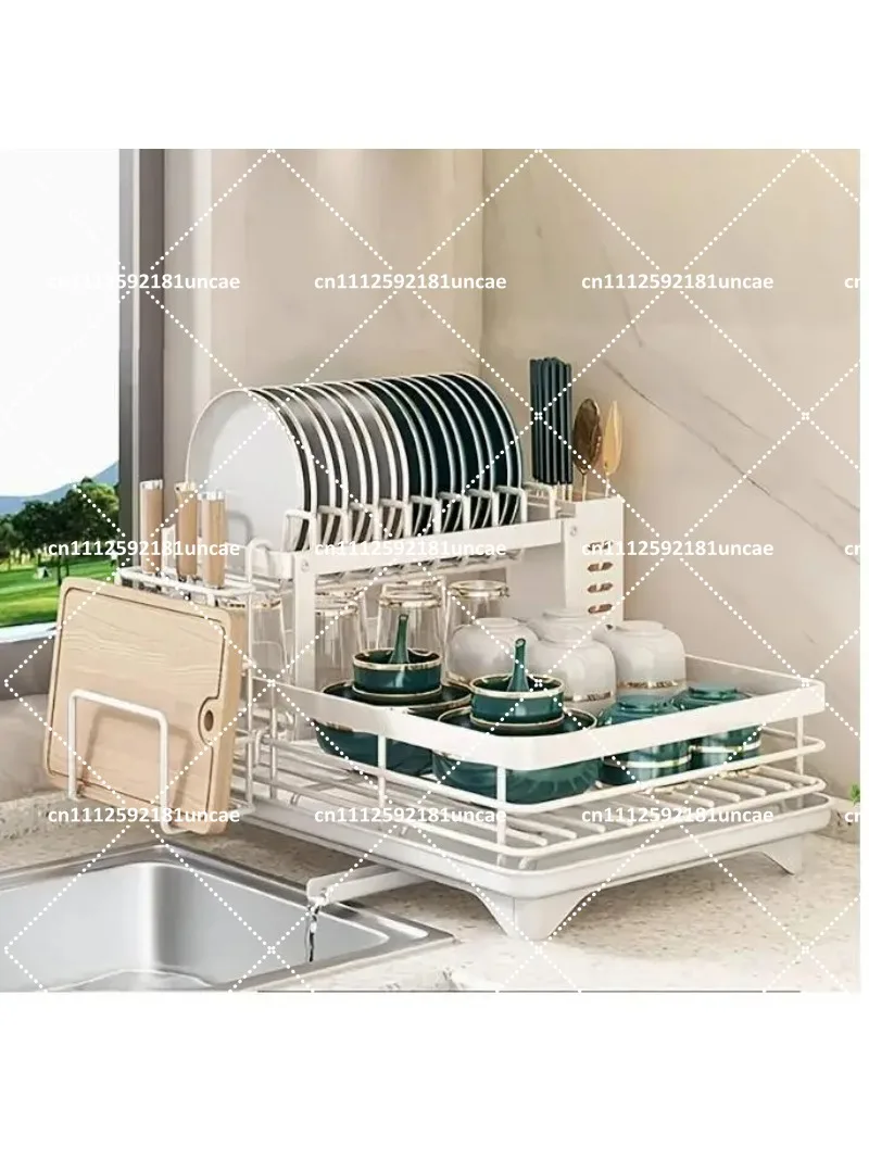 Large-Capacity Double-Tier Extendable Dish Drainer, Utensil Rack & Draining Board for Kitchen Worktops