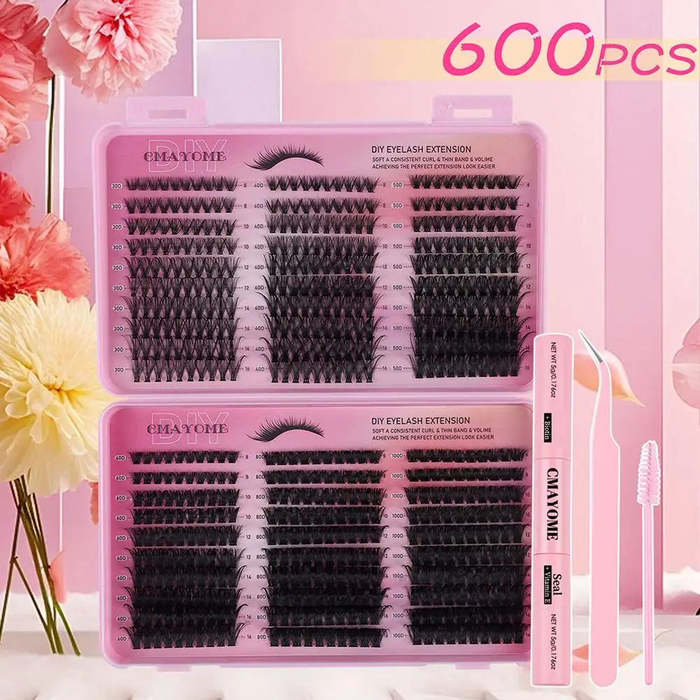 Zestaw do samodzielnego przedłużania rzęs Klej do rzęs z utwardzaczem Zestaw kępek rzęs Manga Naturalne gęste rzęsy do przedłużania Narzędzie do makijażu oczu