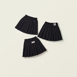 Girls Black Pleated Skirt 2024 Summer and Autumn New Korean Preppy Style Fashionable Skirt for Children