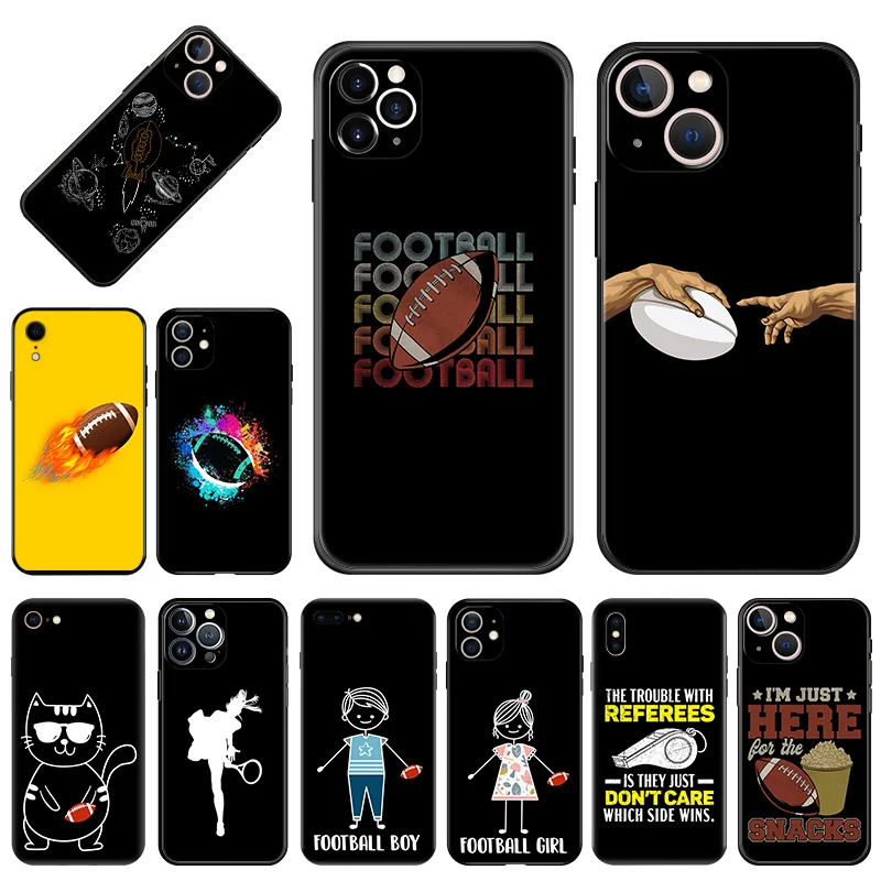 Soft Phone Cases For iphone 16 15 14 13 12 11 Pro XS Max Mini XR 7 8 Plus 16ProMax Rugby Girl Tennis Black Matte Cover