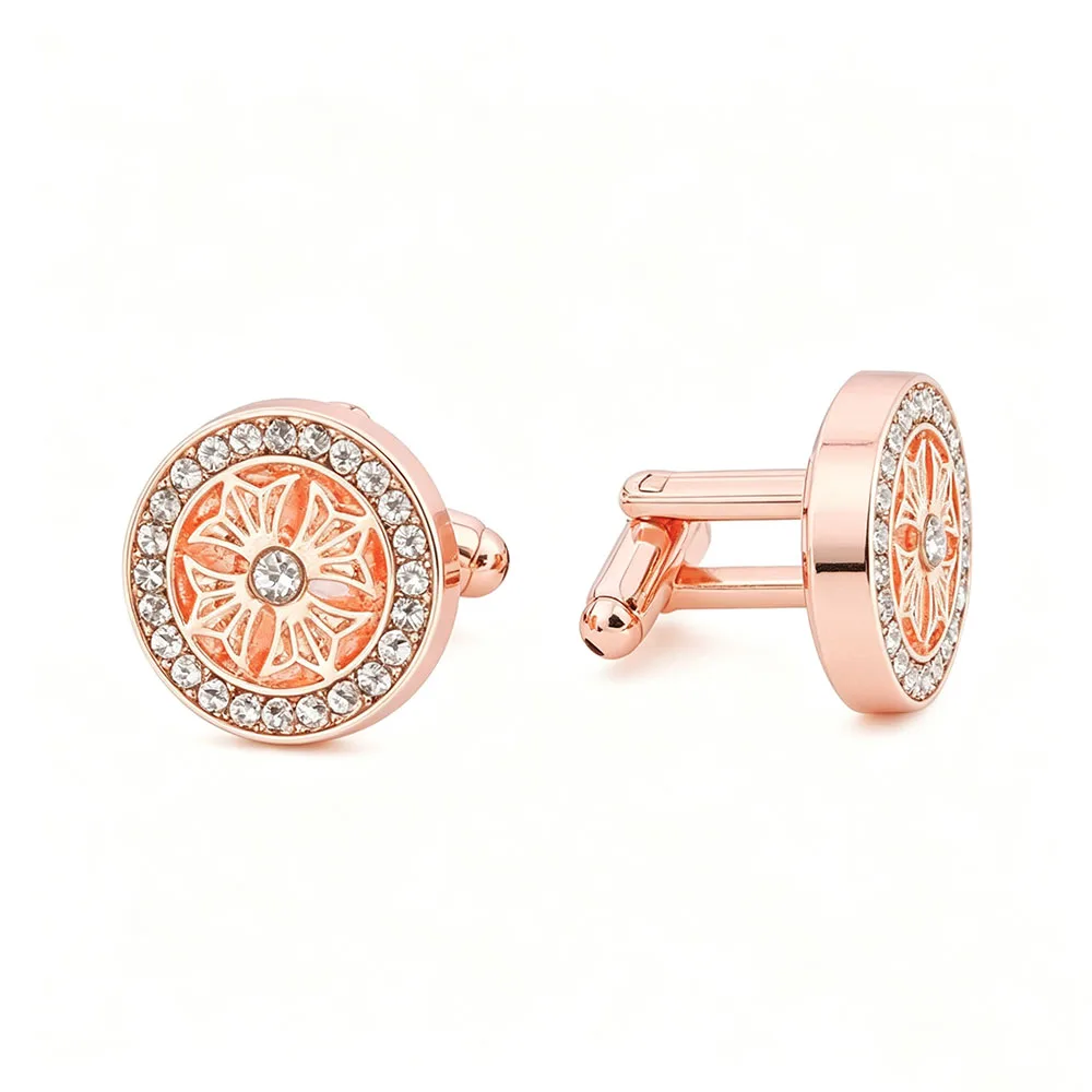 Klassische Manschettenknöpfe mit Blumengravur für Herren Luxuriöse Funkelnde Strass-Dekorative Runde Manschettenknöpfe Formeller Schmuck – Detail 8
