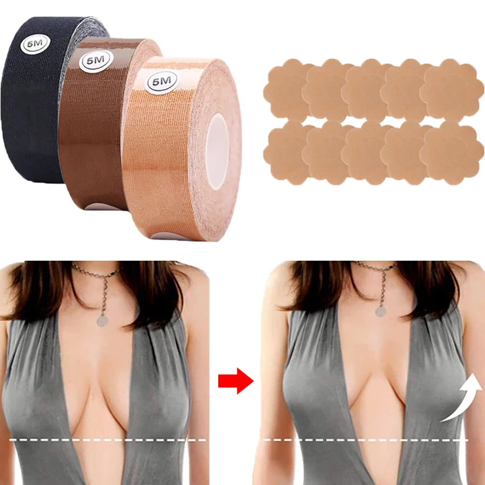 Cinta invisible de silicona para levantar el busto, cinta adhesiva push-up para vestidos sin espalda ni tirantes, sujetador adhesivo para pechos grandes