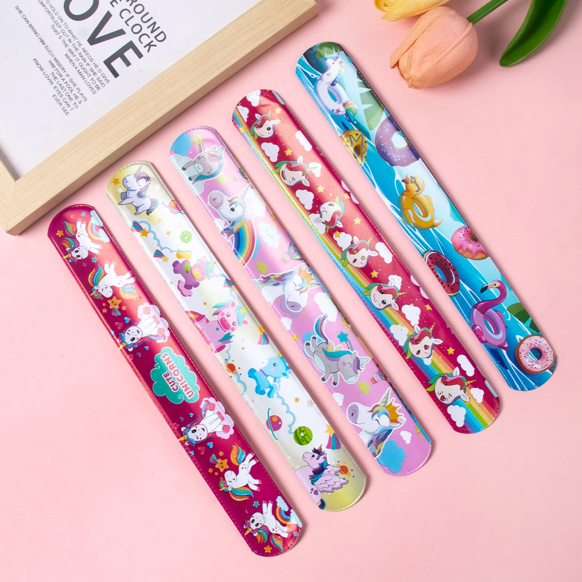 10pcs Cartoon Unicorn Mermaid Dinosaur Animals Clap Circle Kids Birthday Party Slap Bracelets Wristband Toys Baby Shower Gifts