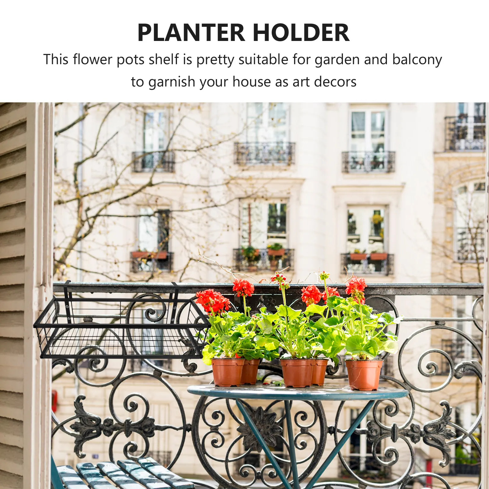 1Pcs Balcony Hanging Flower Pot Rack Sturdy Iron Planter Holder Bonsai Display Stand Garden Plant Basket Outdoor view 6