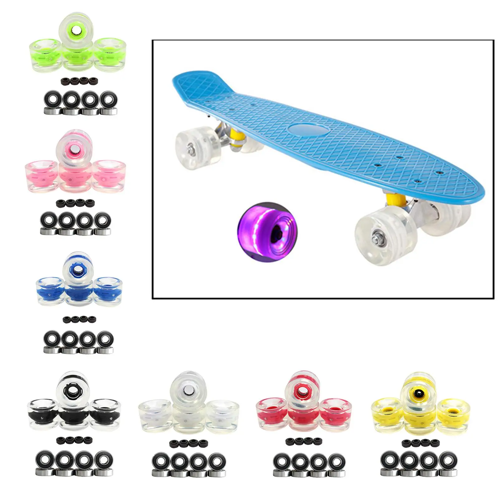 4PCS/Set 70x51mm Light-Up Longboard Wheels w/Bearing Core Flash at Night