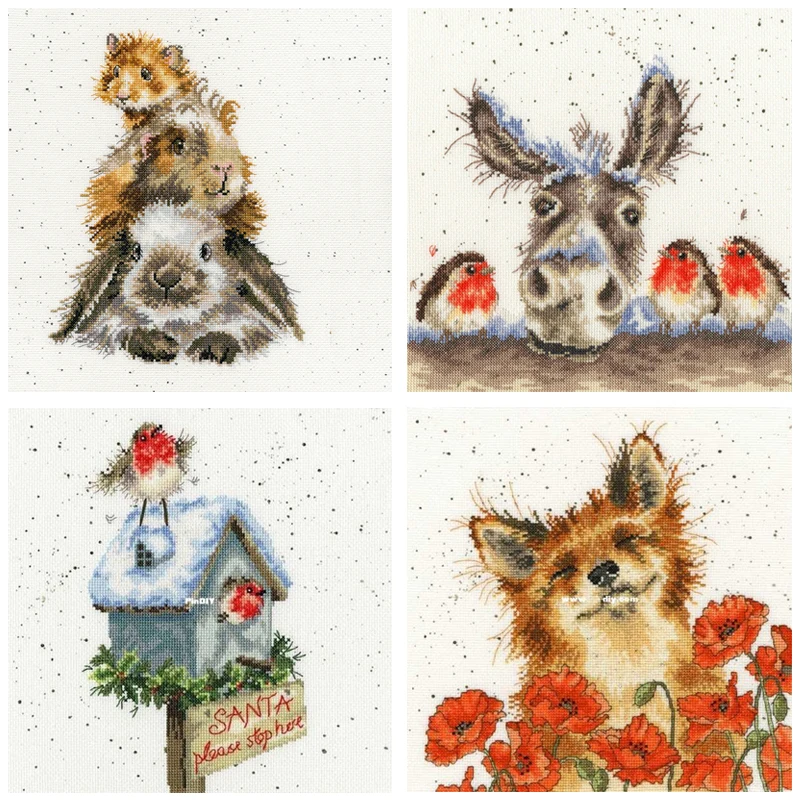 Counted Cross Stitch Kit Bothy Threads Poppy  Animal Fox Cow Horse Robin Wreath Redbreast Squirrel Good Friend