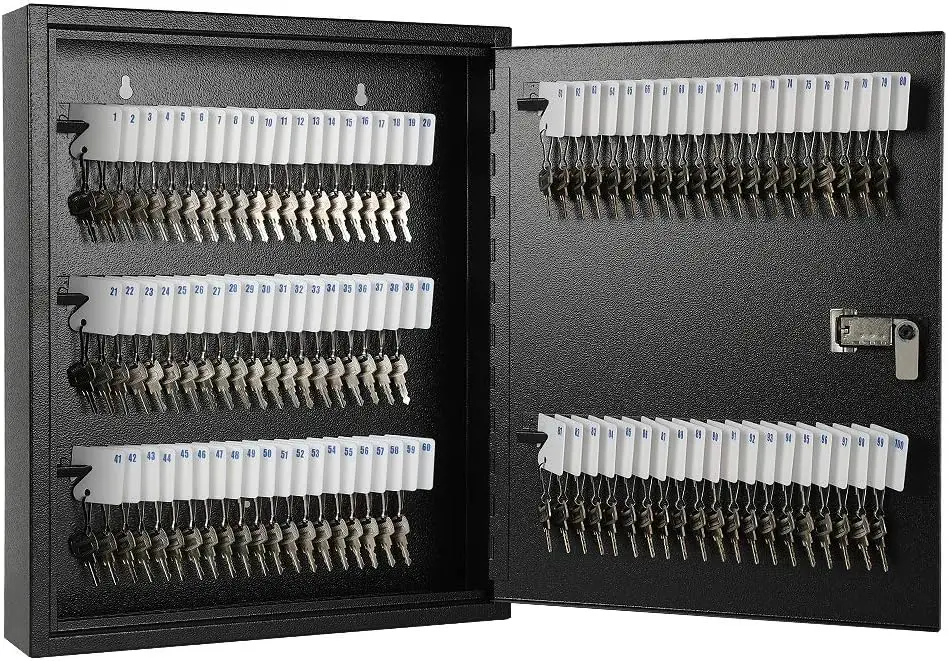 

100-Key Wall Mount Lock Box, Combination Key Cabinet with Tags, Heavy Duty Steel, 17x13x3.3 inches, Black