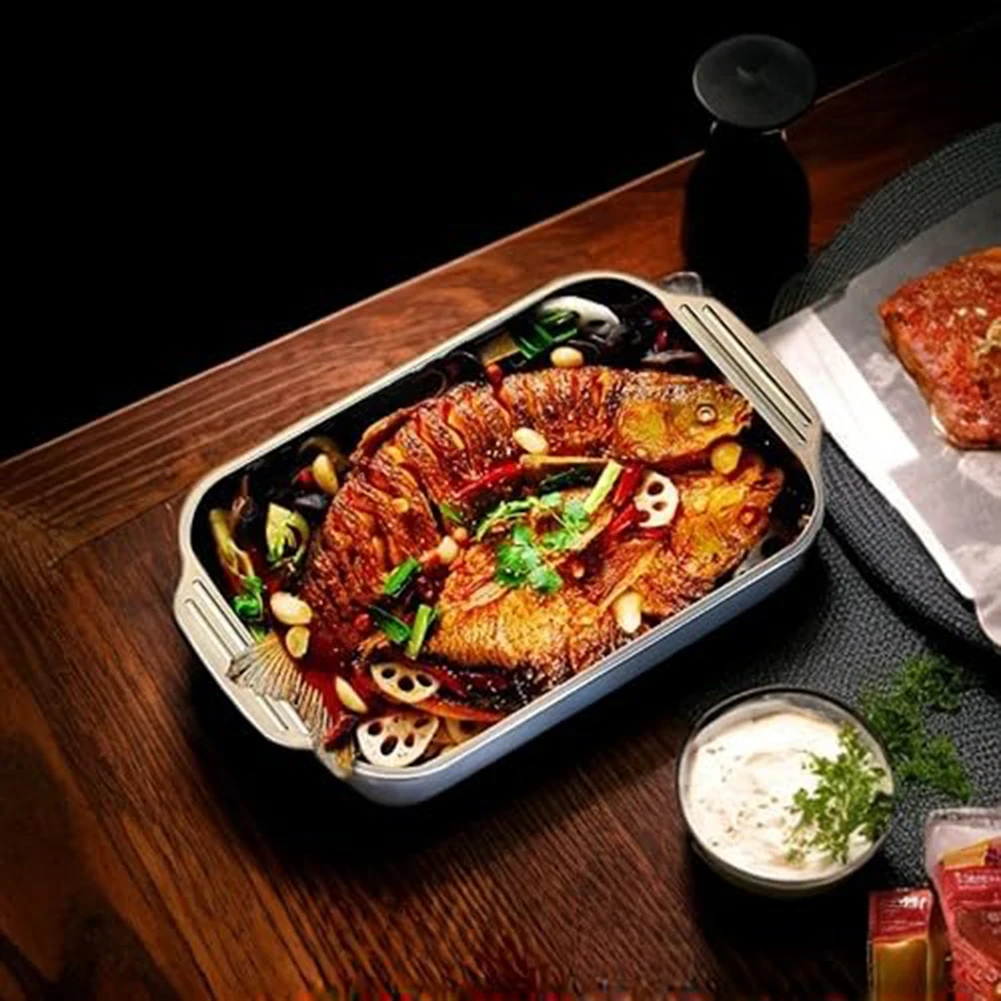 مقلاة Lasagna من الفولاذ المقاوم للصدأ مقاس 18 × 11 بوصة من الدرجة التجارية مع عمق 3 بوصة وغطاء ومقابض تعمل باللمس البارد للطهي بالفرن إلى الطاولة