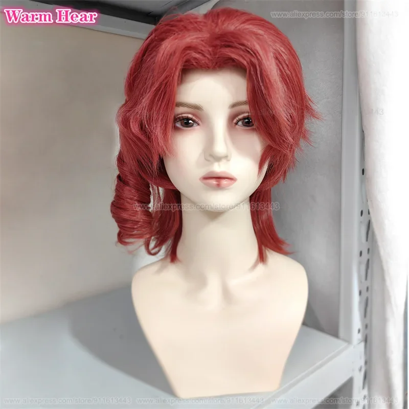 Anime Synthetic Wig Noriaki Kakyoin Short Red Cosplay Anime Wig Earrings Heat Resistant Hair Halloween Party Wigs + Free Wig Cap