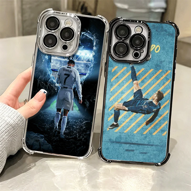 Football Star R-Ronaldo C-CR7 Soft Phone Case For iPhone 15 16 17 Air 14 Pro Max 16E Plus 13 12 Mini Plating Anti-Fall Fundas