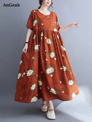 2025 New Spring Summer Women Over Size Cotton Linen Dress Vintage Dresses Casual Loose Long Vestido Female Robe Elegant Clothing