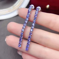 FS Natural Tanzanite/Sapphire/Opal Long Earrings S925 Sterling Silver for Women Fine Charm Weddings Jewelry New Style MeiBaPJ