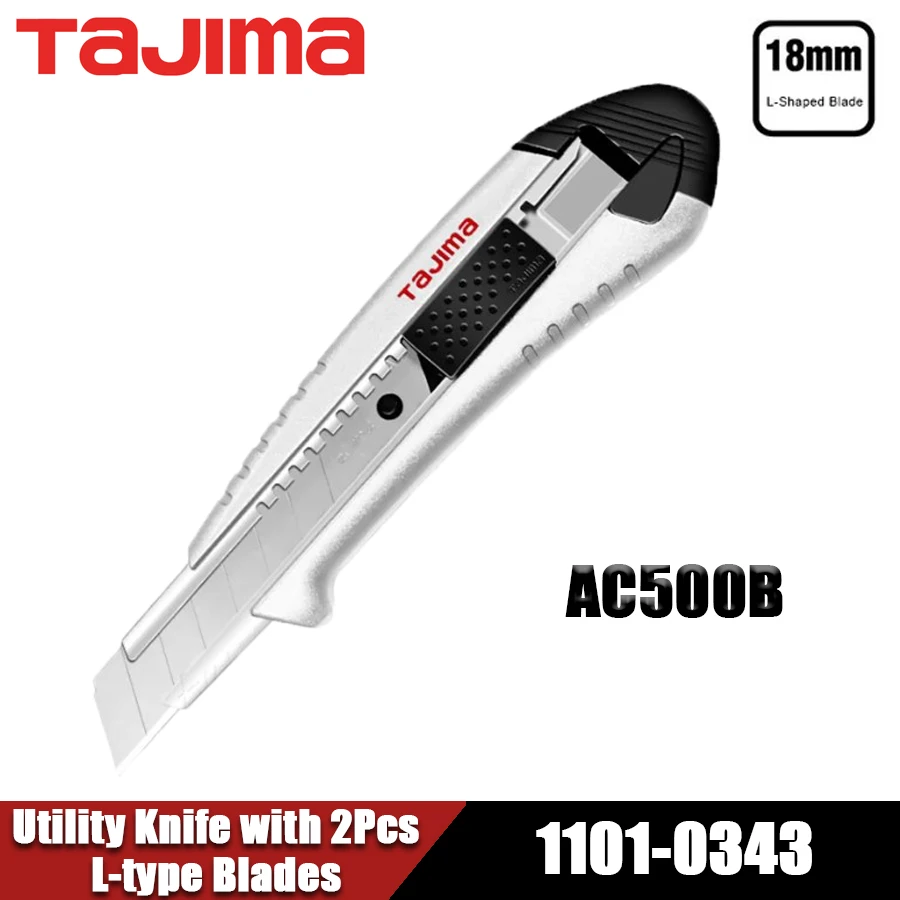 TAJIMA AC500B Aluminum Alloy Utility Knife with 2Pcs Replaceable L-type Blades Automatic Lock Retractable Wallpaper Knife