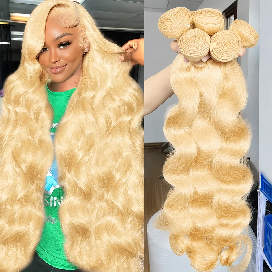 

613 Body Wave Blonde Bundles Human Hair 22 24 26 28 Inch 3/4 Bundles Human Blonde Hair Extensions Real 16A Brazilian Virgin Raw No Tangle No Shedding 3X-Lifespan