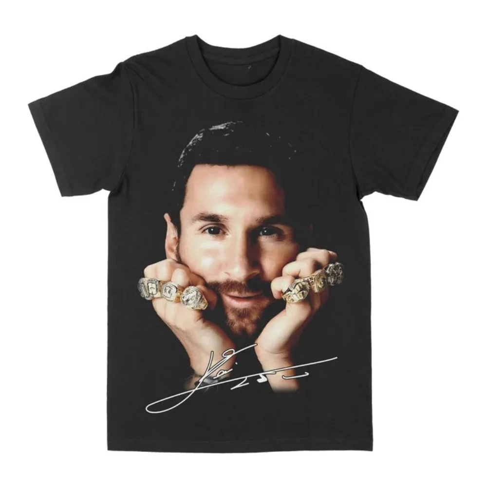 Lionel Messi Big Face Graphic Tee Men Pure Cotton Oversized Soccer Star Portrait Casual Streetwear Short Sleeve T Shirt