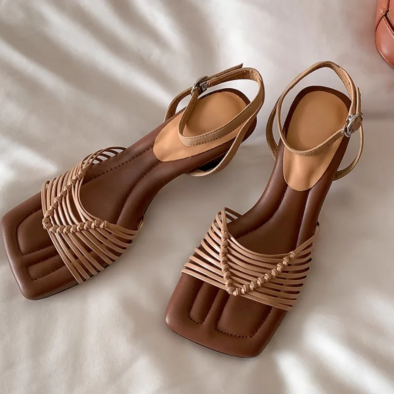 

2025 New Fashion Casual Hollow Pumps One Word Belt Buckle Peep Pumps Solid Stiletto High Heel Women Pumps Ankle Strap High Heels