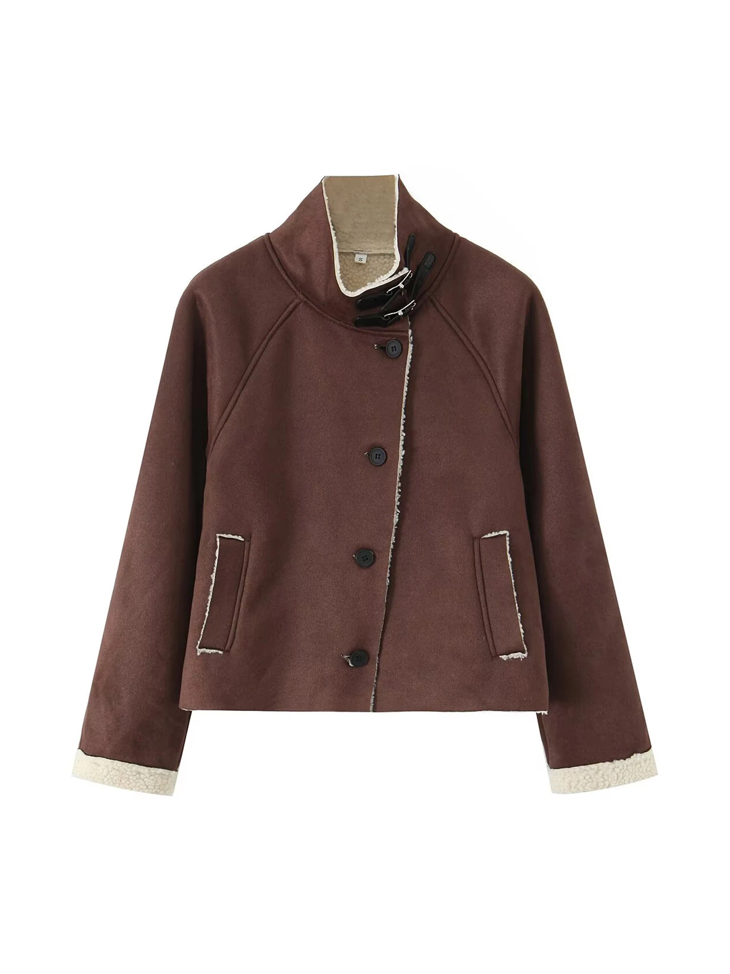 

Women Brown Autumn Suede Jacket Coat Harajuku Long Sleeve Turtleneck Cropped Jacket 2000s Vintage Outerwear Autumn Clothes 2025