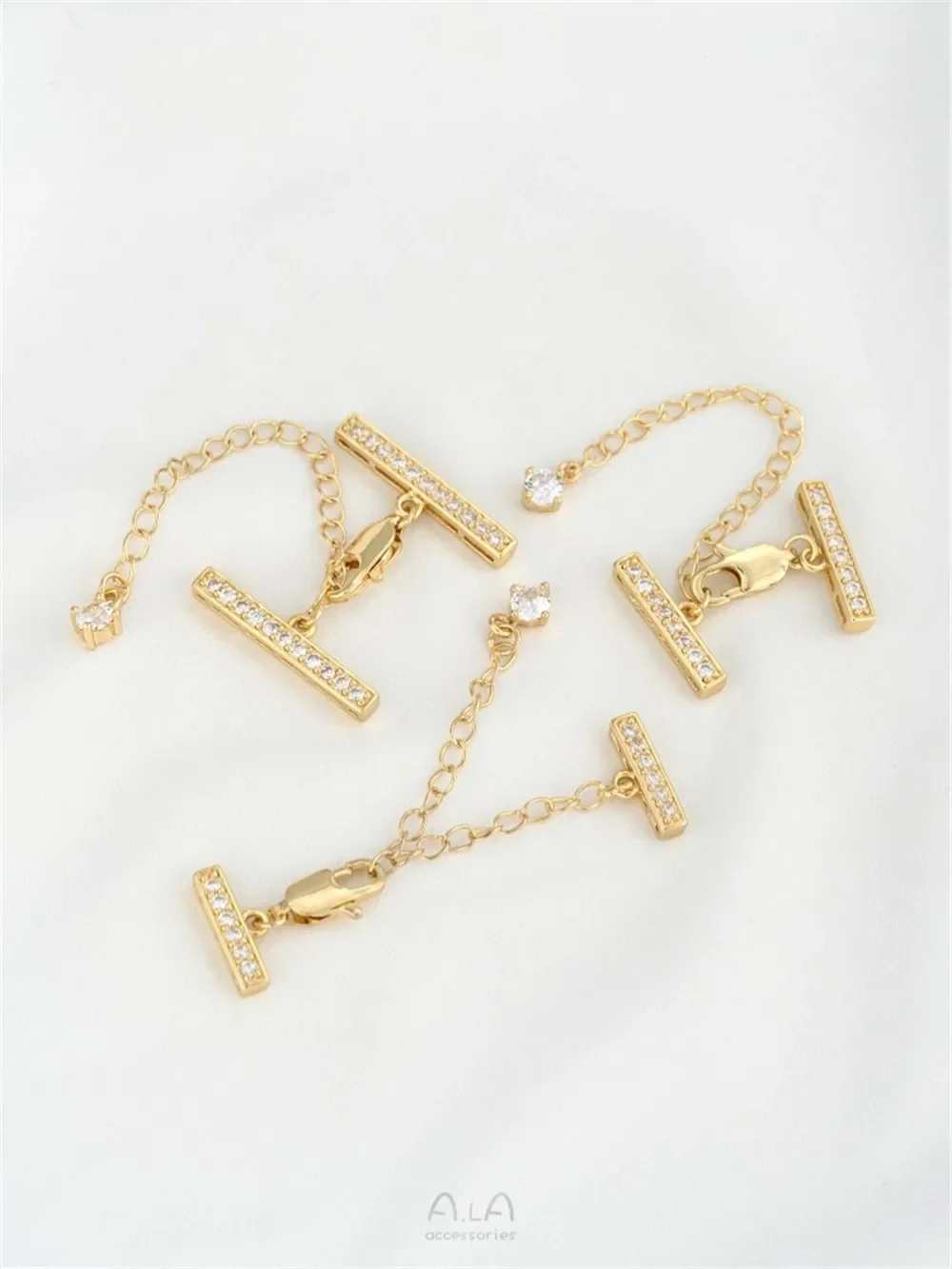 14K الذهب يرتدي الزركون صف مزدوج ثلاثة صف اللؤلؤ مشبك سوار قلادة متعددة صف مشبك الذيل سلسلة Diy بها بنفسك اليدوية مشبك مجوهرات #5