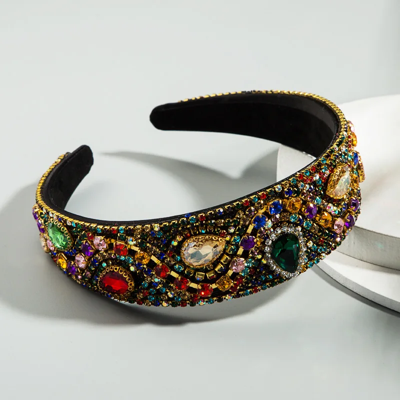 

Европейская и американская модная широкая повязка на голову с бриллиантами, суперблестящая, стильная, аксессуар для волос для женщин