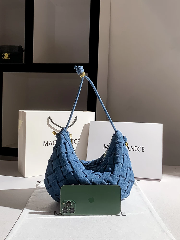 

MaJanice Luxury Faion Braided New Moon Underarm Bag Women's 2024 New Faion Single oulder Crossbody Bag
