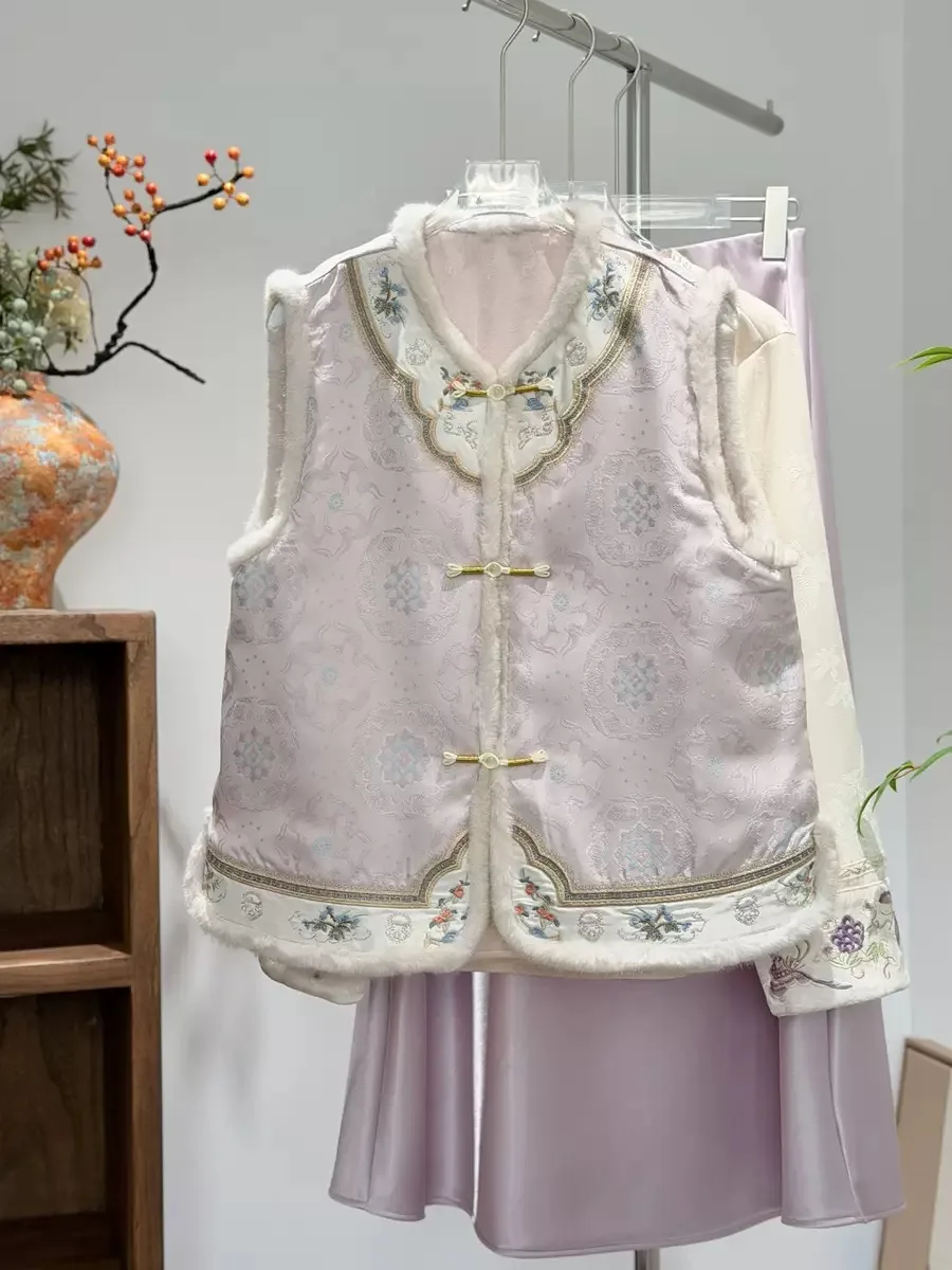 

Young Sli Double-Sided Wear Cotton Insert Thiened Autumn Winter Women's Vest Outerwear Pink New Chinese Sle