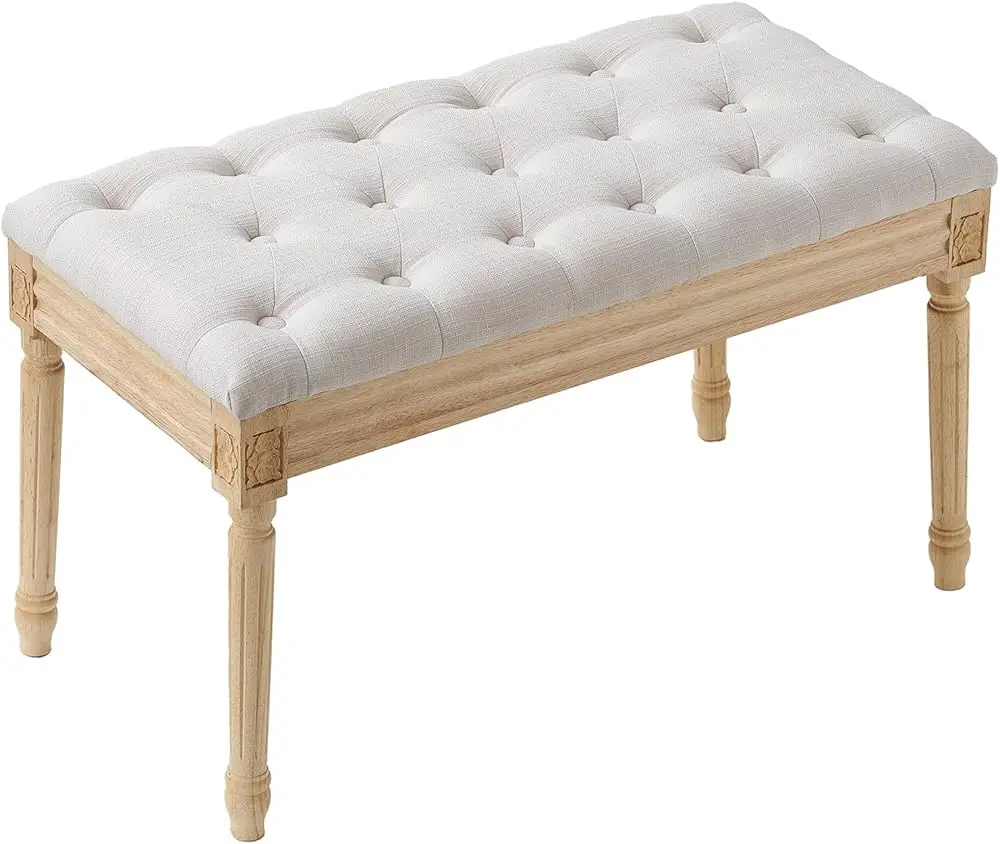 

Upholstered Bench for Bedroom end of Bed Vanity Foam Padded Cushion & Rubberwood Legs, Tufted Footrest Stool Entryway for Di Cow