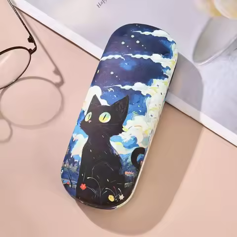 Eyeglasses Storage Pu Leather Black Cat Glasses Box Eyewear Holder Cute Kitten Glasses Case For Fashion Accessory Children'S