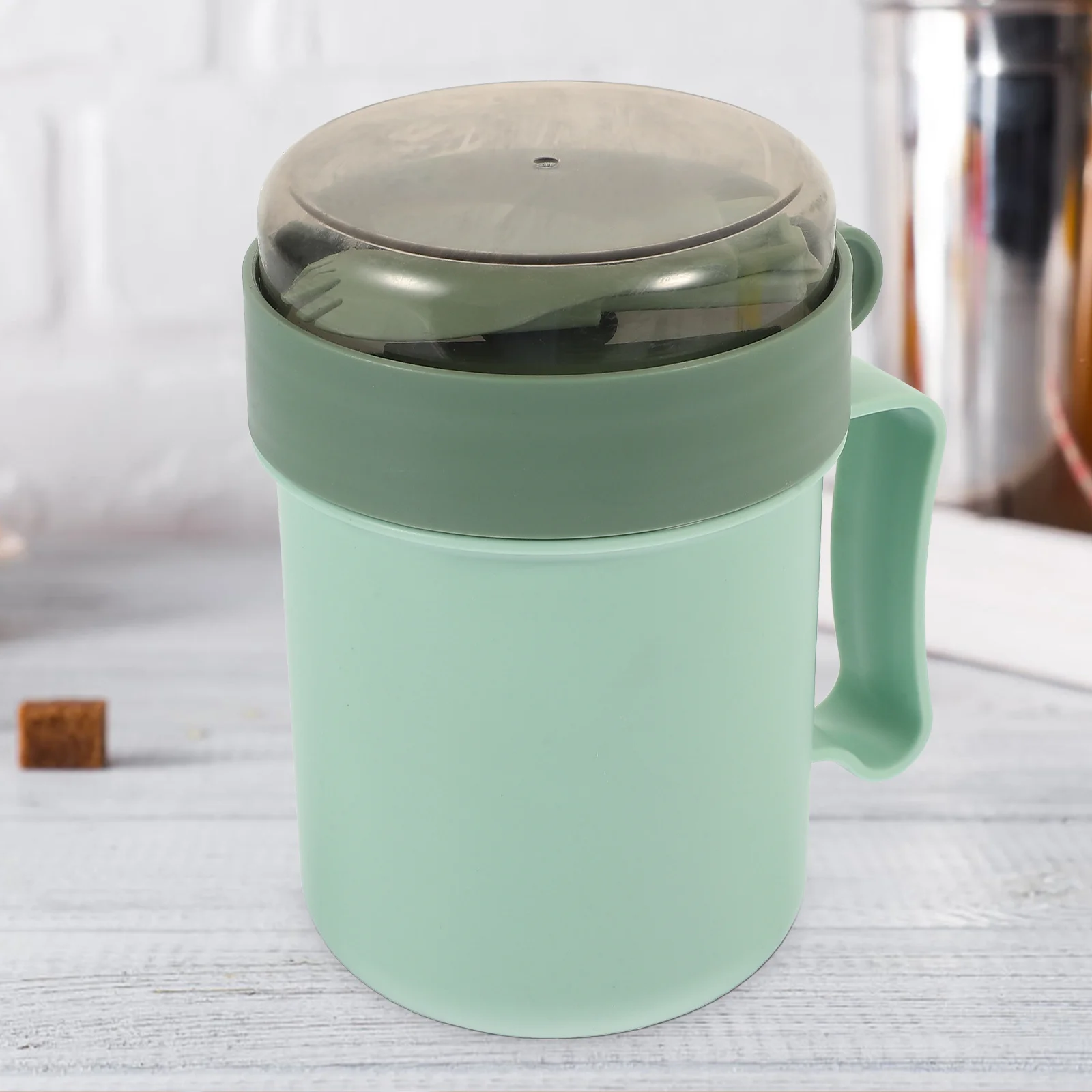 

1pc Breakfast Portable Soup Cereal Cup With Lid Spoon Pp Microwave Breakfast Cup Microwave Safe For Outdoor Office Use