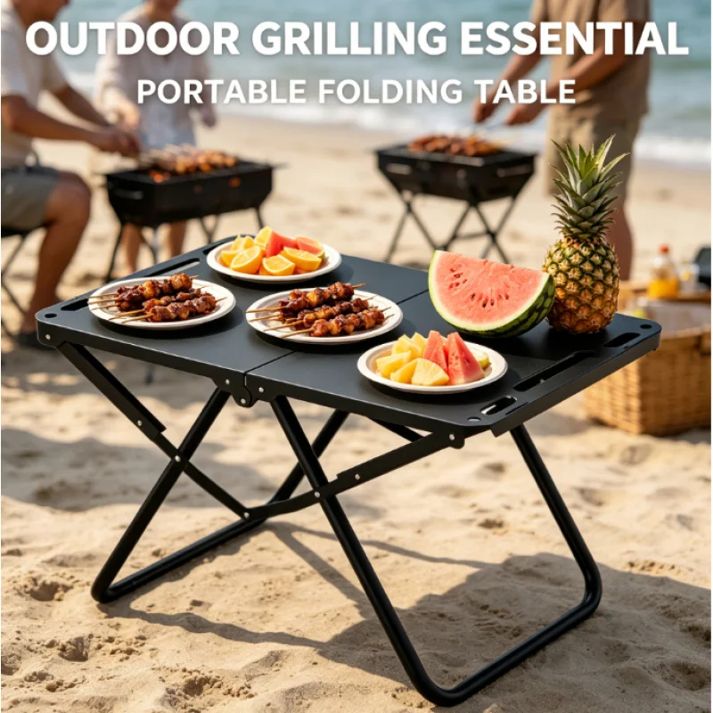 

Sand Friendly Folding Beach Table Portable Lightweight with Hanging Hooks Hollow Design for Outdoor Picnic BBQ Camping Travel