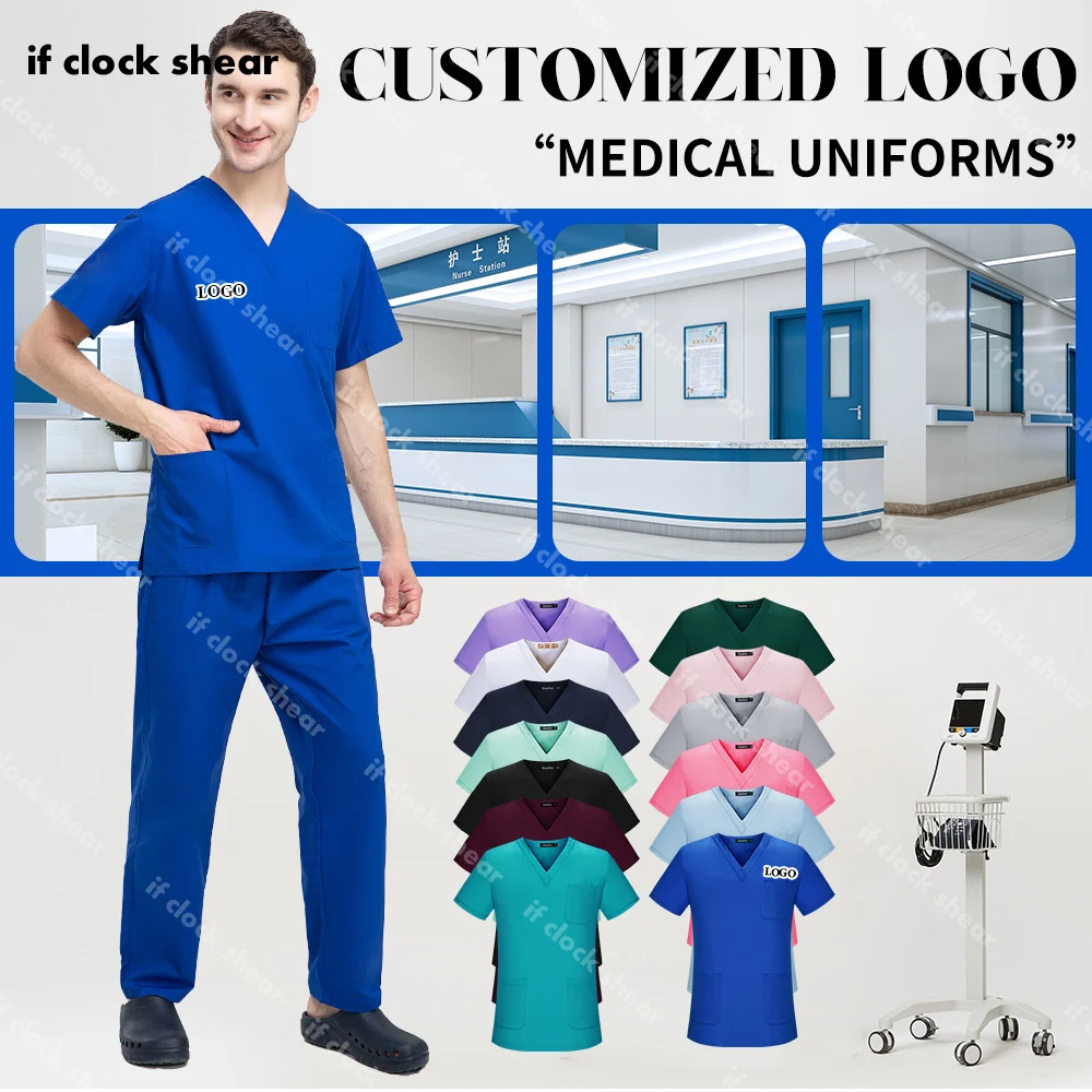 Pet Hospital Doctor Nurse Workwear Customized Logo Short Sleeved Pharmacy Medical Scrubs Uniforms Dentist Doctor Costume Women