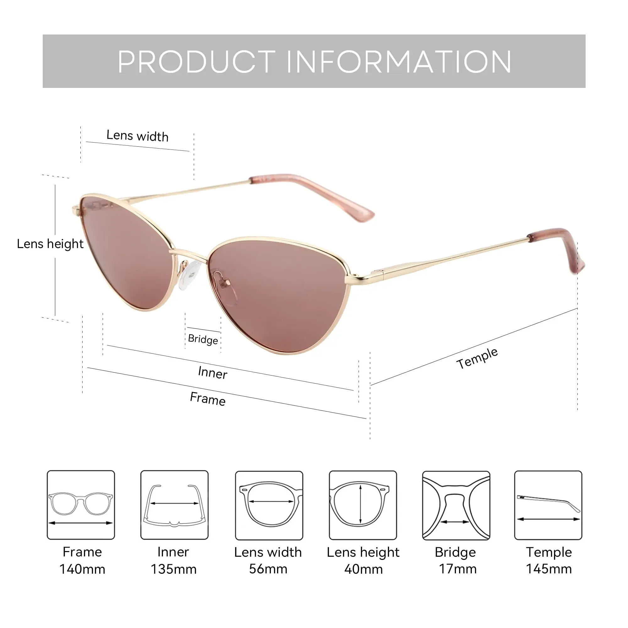 BLUEMOKY Women Fashion Sunglasses Polarized UV400 Protection Retro Metal Cat Eye for Party Driving Lightweight