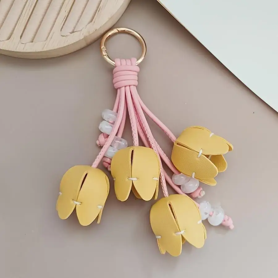 1/5/10/20/50/100pcs Single Faux Leather Keychain with Flower And Tassel, an Ideal Gift for Valentine'S Day, a Charming Addition